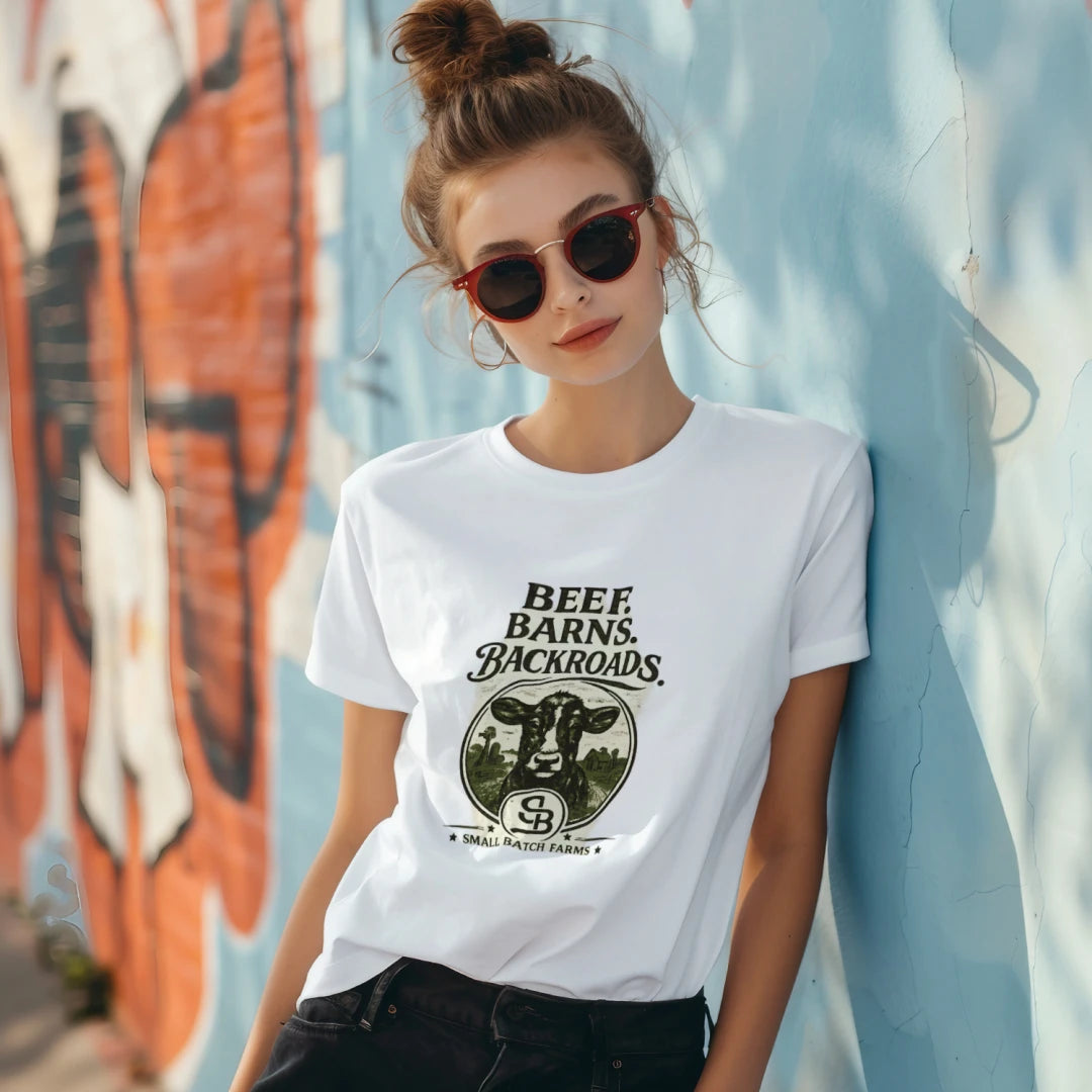 SBf-Women Beef. Barns. Backroads T-Shirt