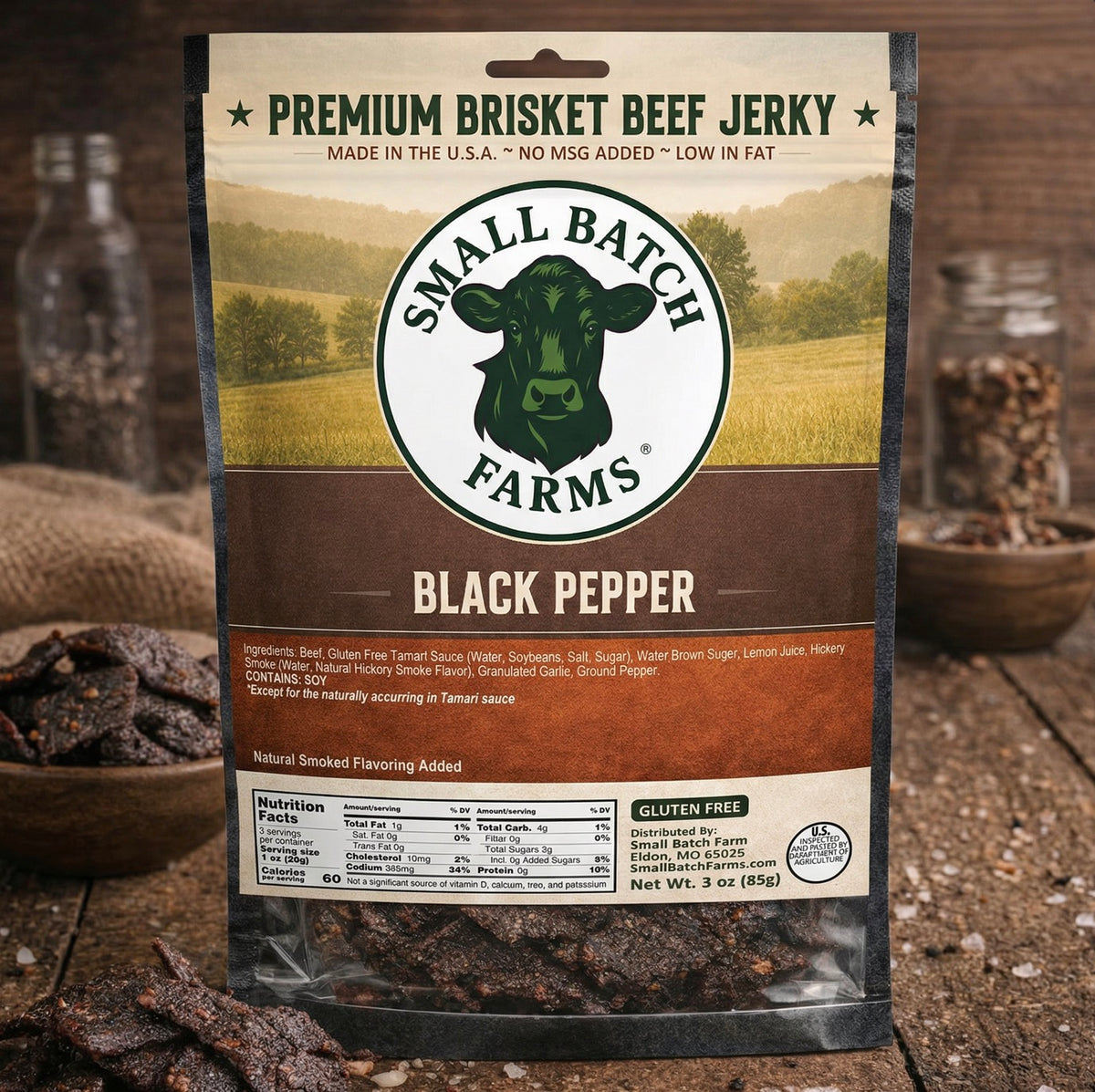 Package of Small Batch Farms Black Pepper Beef Jerky